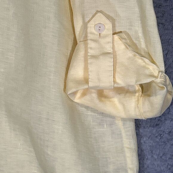 Gold Label Investments Women’s 18 Yellow Linen Button Down Roll Tab Collar Shirt - Picture 2 of 8